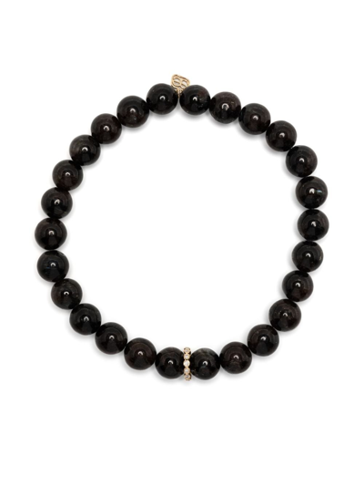 Sydney Evan 14kt Yellow Gold Hypersthene Bead Bracelet In Black