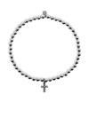 Sydney Evan 14kt White Gold Cross Charm Beaded Bracelet In Silver