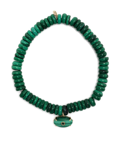 Sydney Evan 14kt Yellow Gold Malachite Beaded Bracelet In Green