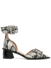 Ganni 65mm Snakeskin-print Buckle Pumps In Neutrals