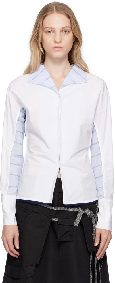 Paula Canovas Del Vas White & Blue Paneled Shirt In White & Stripy Blue