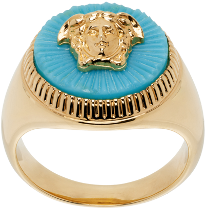 VERSACE GOLD & BLUE MEDUSA BIGGIE RING