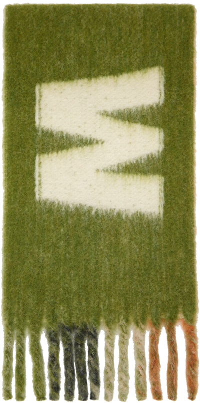 Marni Green Striped Logo Scarf In Jqv46 Spring Green