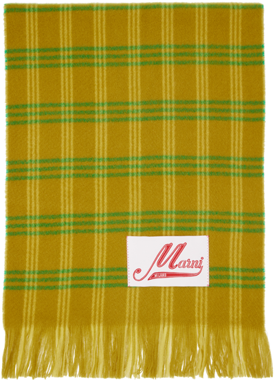 Marni Men's Plaid Wool Scarf In Grass