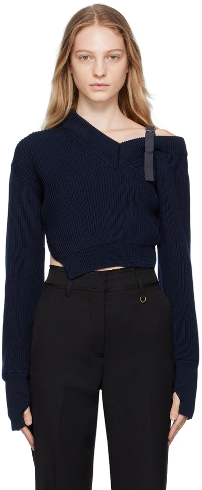 Jacquemus La Maille Seville Asymmetric Ribbed Pullover In Blue