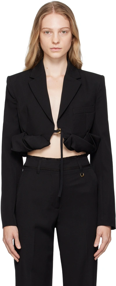 Jacquemus La Waistcoate Croissant Wool Crepe Jacket In Black