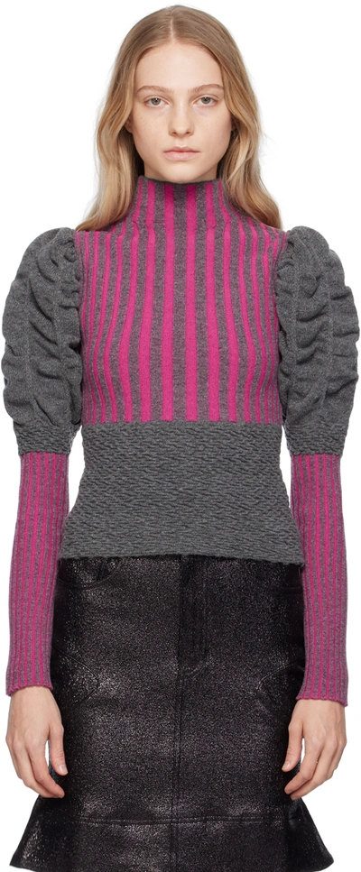 Paula Canovas Del Vas Gray & Pink Balloon Sleeve Turtleneck In Grey & Pink