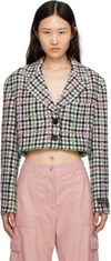 Msgm Cropped Houndstooth Single-breasted Blazer In 94 Grey