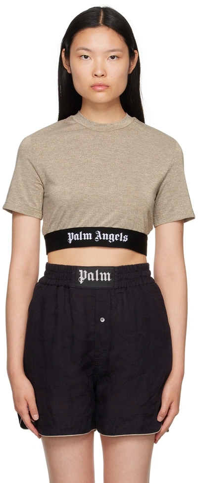 Palm Angels Gold Cropped T-shirt In Gold Black