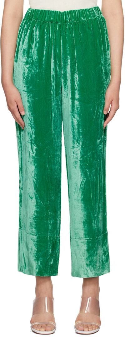 Caro Editions Green Elisabeth Trousers In Emerald Silk Velvet