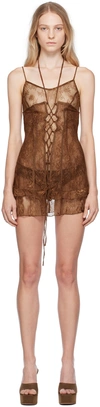 KIM SHUI BROWN LACE-UP MINIDRESS