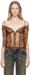 KIM SHUI BROWN OFF-SHOULDER BLOUSE