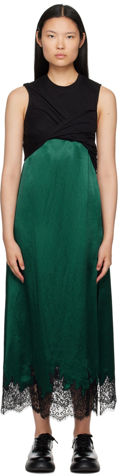 3.1 Phillip Lim Black & Green Twisted Midi Dress In Bl115 Black-emerald