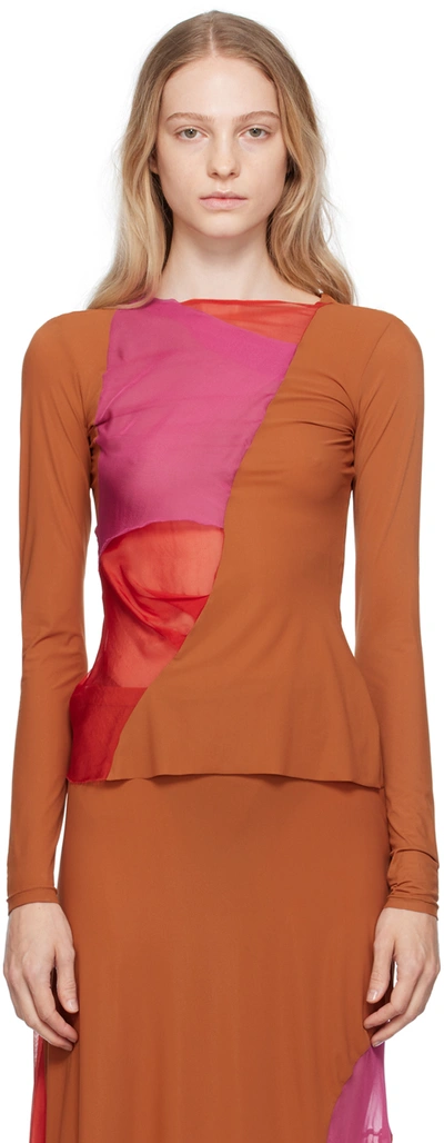Paula Canovas Del Vas Pink & Tan Paneled Long Sleeve T-shirt In Braun
