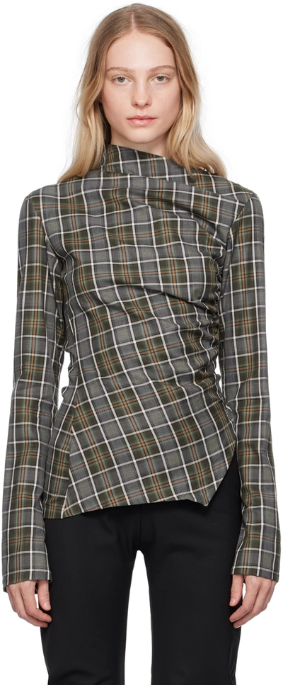 Jade Cropper Checked Open-back Blouse In Grey