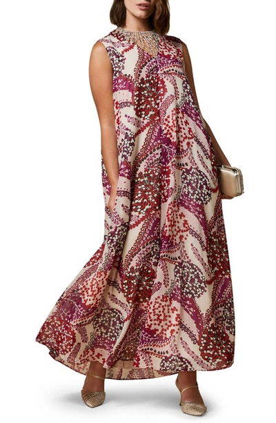 Marina Rinaldi Plus Size Doll Floral-print Silk Maxi Dress In Beige