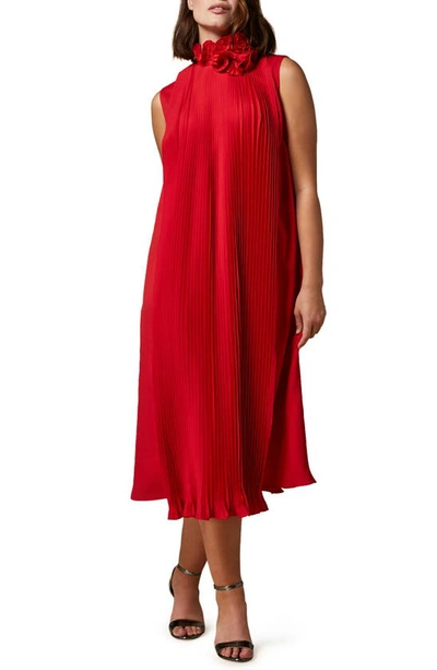 Marina Rinaldi Plus Size Depliant Pleated Crepe Midi Dress In Red