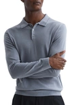 Reiss Mens Nickel Blue Trafford Long-sleeve Wool Polo Shirt In Porcelain Blue