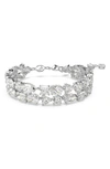 Swarovski Rhodium-plated Mixed Crystal Double-row Flex Bracelet In Silver