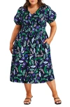 Estelle Ultraviolet Floral Cotton Midi Dress In Print