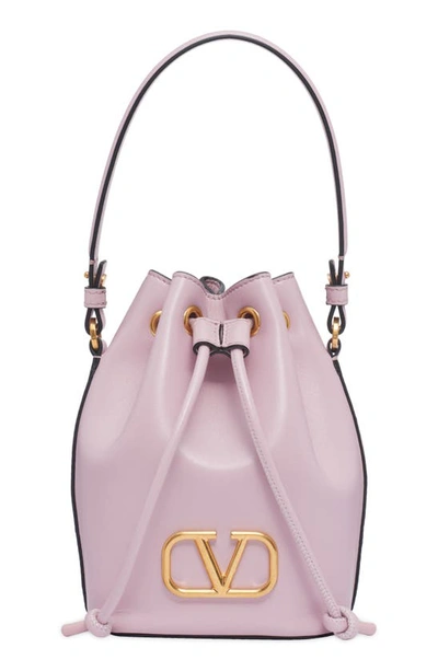 Valentino Garavani Mini Vlogo Leather Bucket Bag In Beige