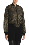 St John Leopard Twill Bomber Jacket In Black/ Vicuna Multi
