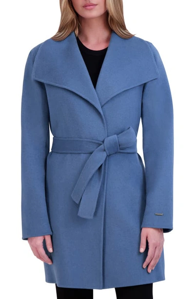Tahari Ella Double Face Wool Belted Coat In French Blue
