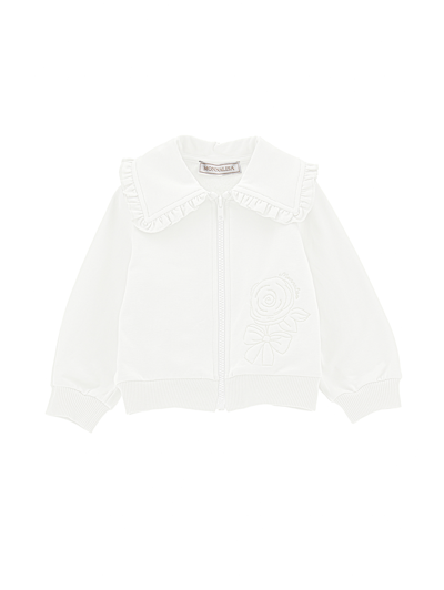 Monnalisa Babies'   Sweatshirt With Collar And Embroidery In Cream