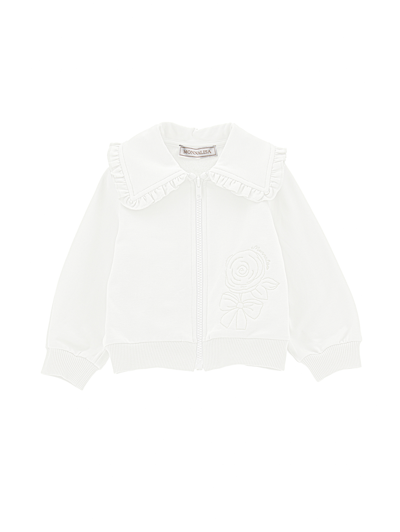 Monnalisa Kids'   Sweatshirt With Collar And Embroidery In Cream
