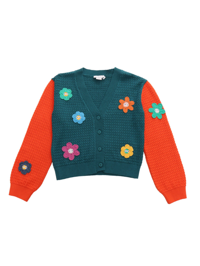 Stella Mccartney Kids' Cable Knit Organic Cotton Cardigan In Orange