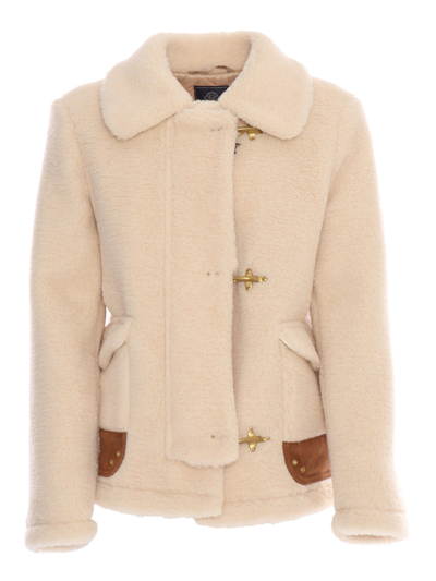 Fay 3 Hooks Shearling Jacket In White