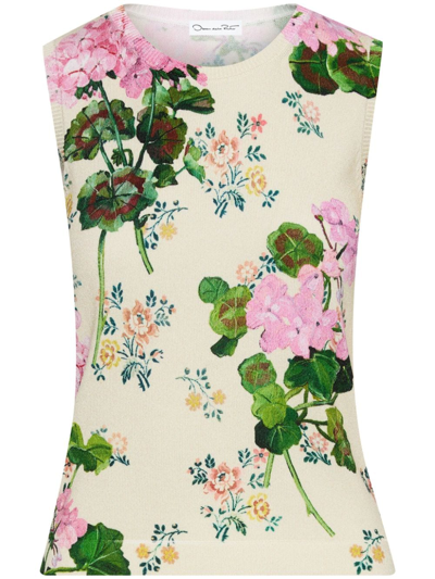 Oscar De La Renta Geranium Wall Paper Printed Tank In Pink Multi