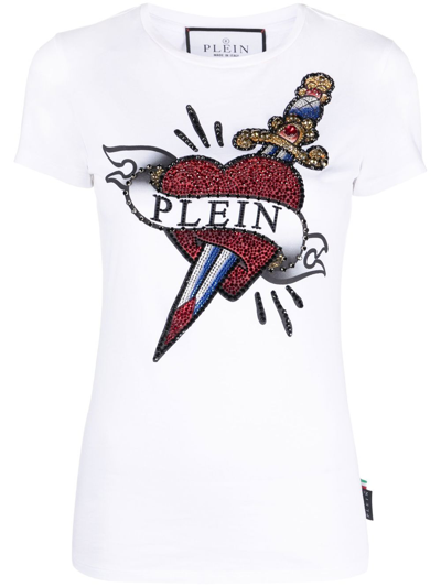 Philipp Plein Embellished-logo Detail T-shirt In White
