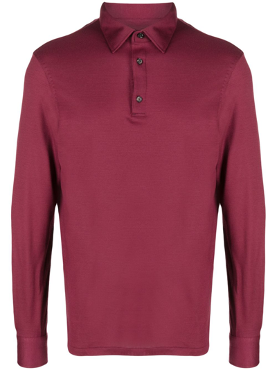 Isaia Fine-knit Wool Polo Shirt In Red