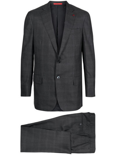 Isaia Plaid-check Patter Wool Suit In Grey