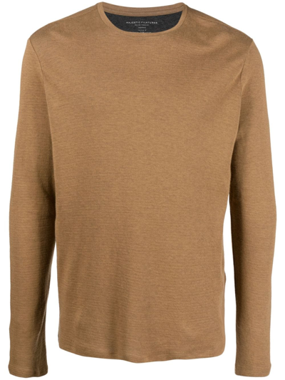 Majestic Crew-neck Fine-knit Jumper In Brown