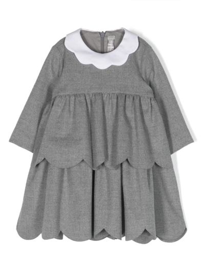 Il Gufo Babies' Scallop-trim Long-sleeved Dress In Grey
