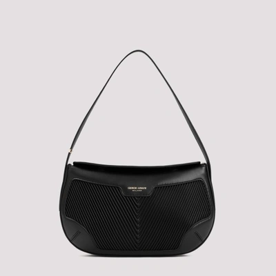 Giorgio Armani Small Plisse Napa Shoulder Bag In Nero