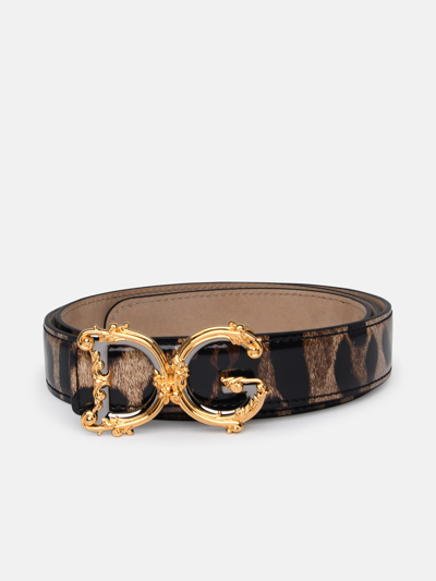 Dolce & Gabbana Dg Girls Two-tone Glossy Calf Leather Belt In Brown