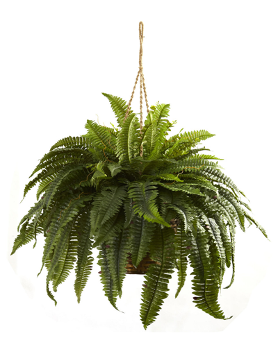 Nearly Natural Boston Fern Artificial Plant Hanging Basket In Green