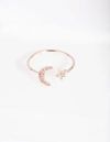 Lovisa Rose Gold Cubic Zirconia Moon & Star Ring In Multi