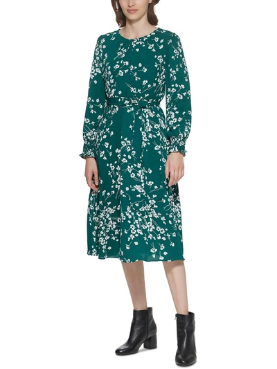 Jessica Howard Womens Floral Print Pleated Midi Dress In Green