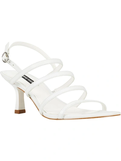 Nine West Smooth Womens Leather Open Toe Heel Sandals In White