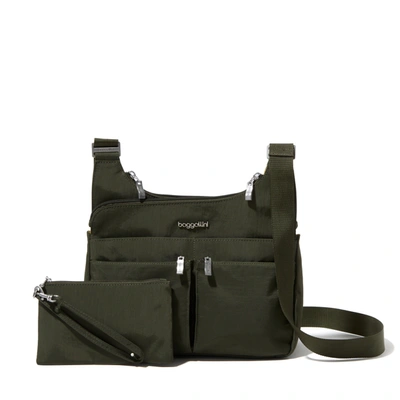 Baggallini Cross Over Crossbody With Rfid In Green