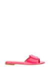 Santoni Apricot Patent Buckle Flat Sandals In Bright Pink