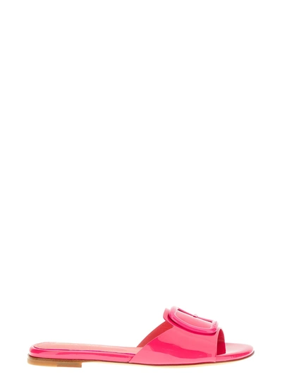 Santoni Apricot Patent Buckle Flat Sandals In Fuchsia