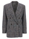 BRUNELLO CUCINELLI CHECK DOUBLE-BREASTED BLAZER JACKETS GRAY