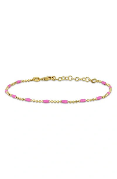 Delmar Enamel Station Ball Chain Link Bracelet In Gold/pink