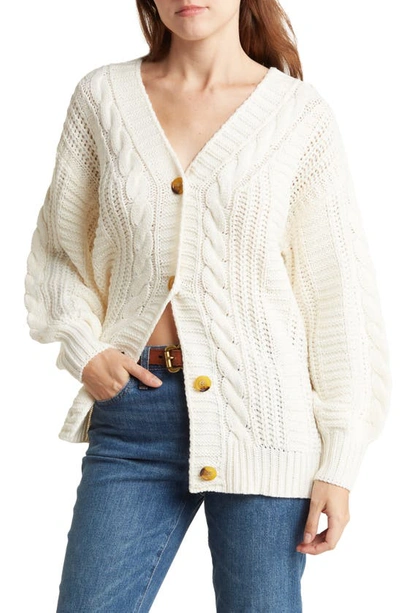 Love By Design Cable Knit Button Front Cardigan In Gardenia
