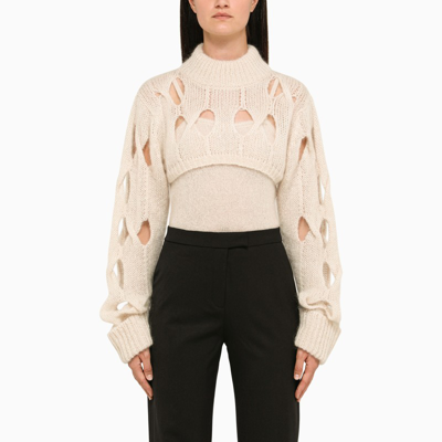 Federica Tosi Perforated Butter Turtleneck In White